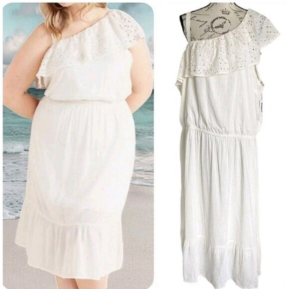 Old Navy Dress Lot of 2 size 3X White Yellow Floral Boho One Shoulder Vacation - Picture 9 of 16